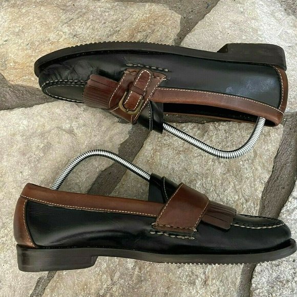 Cole Haan Monk Strap Loafer Mens 9 C03586 Pinch Buckle Fringe Two Tone Black - Picture 6 of 11